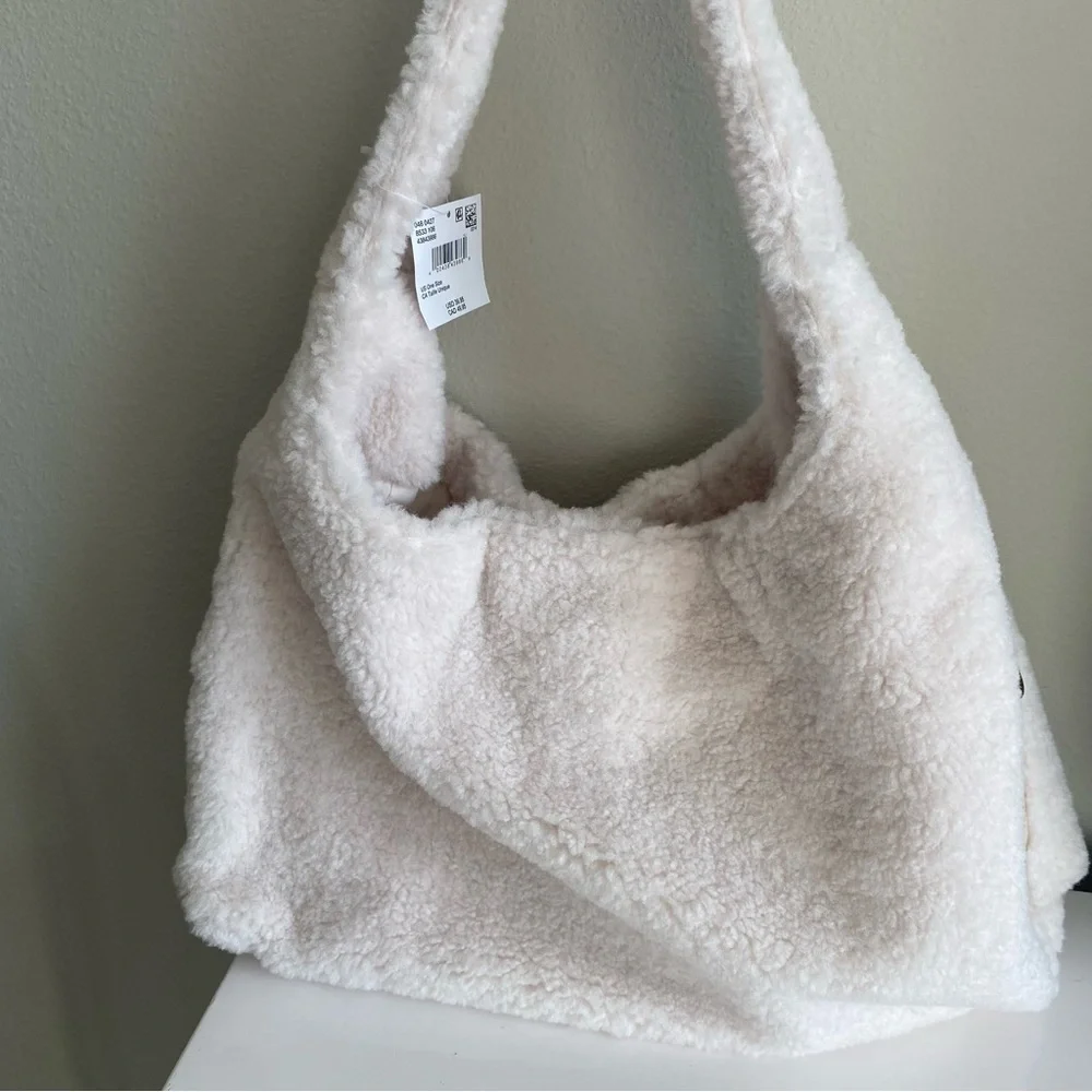 American Eagle Outfitters Cream Faux Shearling Hobo Bag
